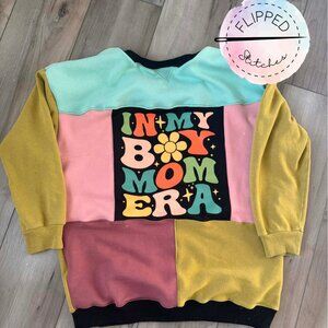 Flipped Stitches - In My Boy Mom Era - Upcycled Crew neck - Color blocked